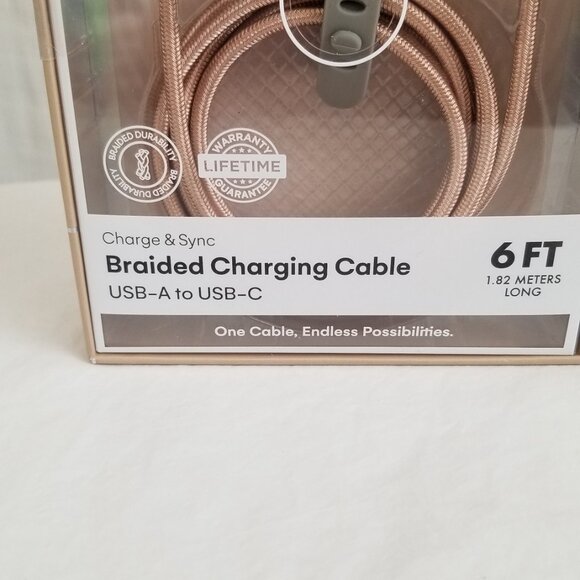 Artikl Charge & Sync Braided Charging Cable 6f USB-A to UBC-C 3X Color Peach - Picture 2 of 16